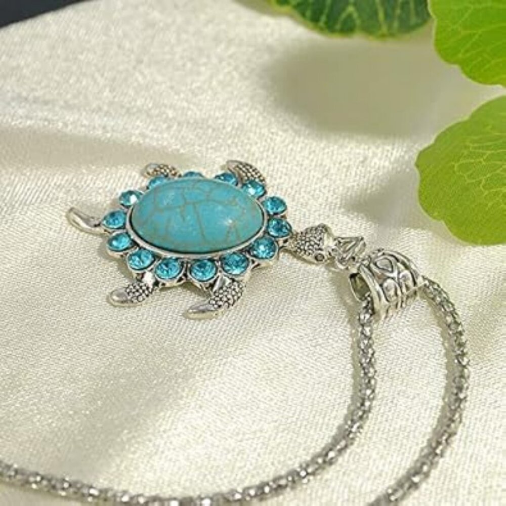 Turquoise Turtle Tortoise Beach Ocean Necklace‎ Men and Women w Chain Pendant
